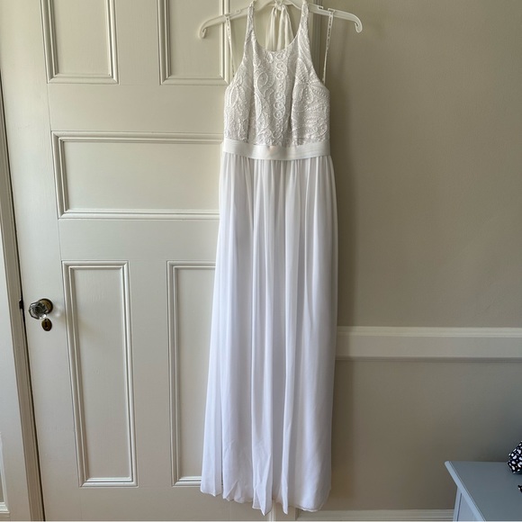 David’s Bridal DB STUDIO | chiffon a-line with lace halter top - Picture 2 of 10